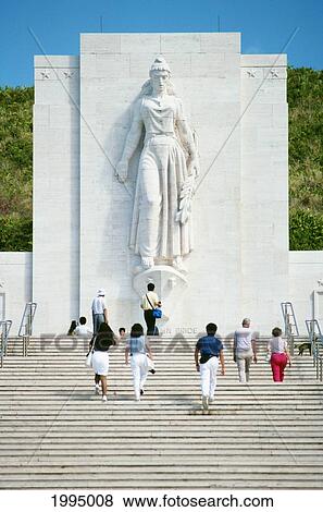 Stock Photo - Hawaii, Oahu, Punchbowl National Cemetary Of The Pacific, Group Of People Walking Up Stairs. Fotosearch