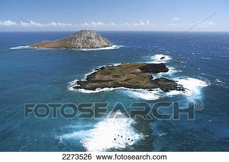 Stock Photograph - Hawaii, Oahu, Rabbit Island View From Above On The Eastern Shore.. Fotosearch