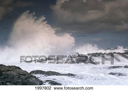 Hawaii, Oahu, Sharks Cove, Huge Wave Crashing On Rocks, Tourists Standing A34D View Large Photo Image Stock Image - Hawaii, Oahu, Sharks Cove, Huge Wave Crashing On Rocks, Tourists Standing A34D. Fotosearch