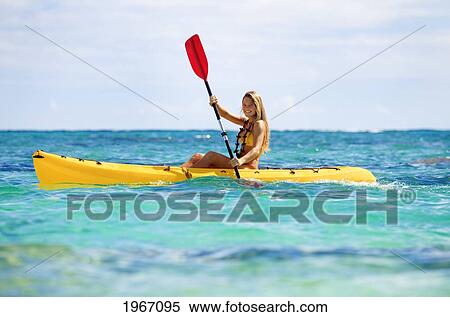 Hawaii, Oahu, Teenage Girl Kayaking In Ocean. View Large Photo Image Stock Photography - Hawaii, Oahu, Teenage Girl Kayaking In Ocean.. Fotosearch