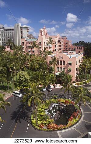 Stock Photo - Hawaii, Oahu, The Historic Royal Hawaiian Hotel In Waikiki. Editorial Use Only.. Fotosearch