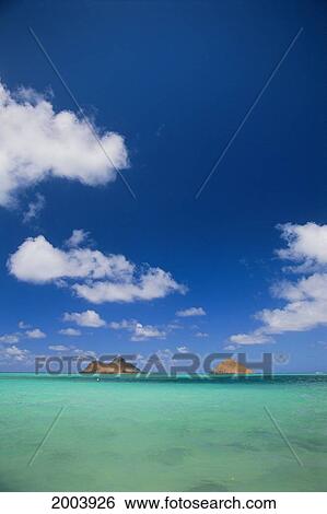Hawaii, Oahu, Turquoise Ocean To Horizon, Mokulua Islands Background, White Clouds In Blue Sky View Large Photo Image Stock Photograph - Hawaii, Oahu, Turquoise Ocean To Horizon, Mokulua Islands Background, White Clouds In Blue Sky. Fotosearch