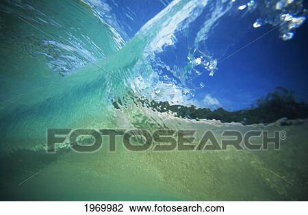Hawaii, Oahu, Underwater View Through Curling Shoreline Wave. View Large Photo Image Stock Image - Hawaii, Oahu, Underwater View Through Curling Shoreline Wave.. Fotosearch