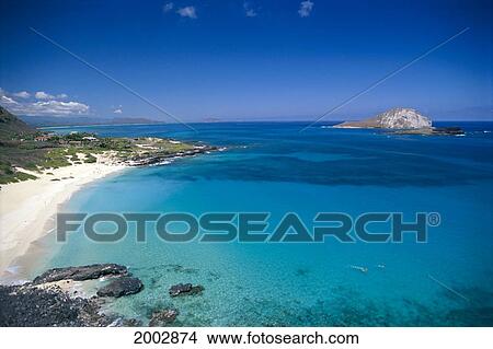 Hawaii, Oahu, View From Lookout Over Looking Makapu'u Beach, Calm Turquoise Water, Rabbit Island View Large Photo Image Picture - Hawaii, Oahu, View From Lookout Over Looking Makapu'u Beach, Calm Turquoise Water, Rabbit Island. Fotosearch