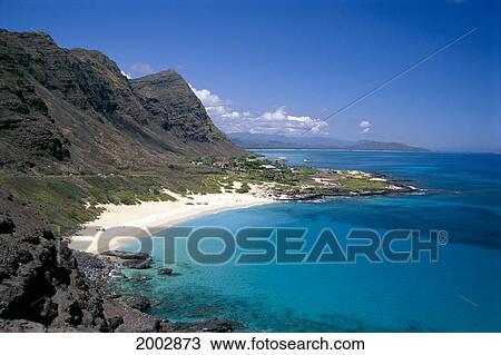 Stock Image - Hawaii, Oahu, View From Lookout Overlooking Makapu'u Beach, Calm Turquoise Water. Fotosearch