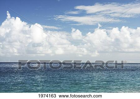 Stock Image - Hawaii, Oahu, View Of Tranquil Ocean With Blue Water.. Fotosearch