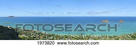 Hawaii, Oahu, View Of Windward Oahu. (Part 2 Of 3; Panoramic) View Large Photo Image Stock Image - Hawaii, Oahu, View Of Windward Oahu. (Part 2 Of 3; Panoramic). Fotosearch