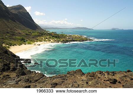 Hawaii, Oahu, Viewpoint Overlooking Makapu'u Beach And Windward Coast. View Large Photo Image Stock Image - Hawaii, Oahu, Viewpoint Overlooking Makapu'u Beach And Windward Coast.. Fotosearch