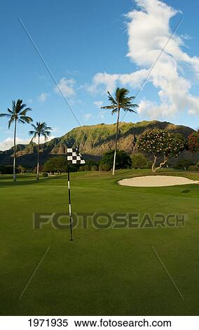 Stock Photography - Hawaii, Oahu, Waianae, The Eighth Hole At The Exclusive Makaha Club And Resort Golf Course.. Fotosearch