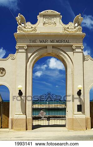 Stock Image - Hawaii, Oahu, Waikiki, Archway Detail Of World War 2 Memorial Natatorium. Fotosearch