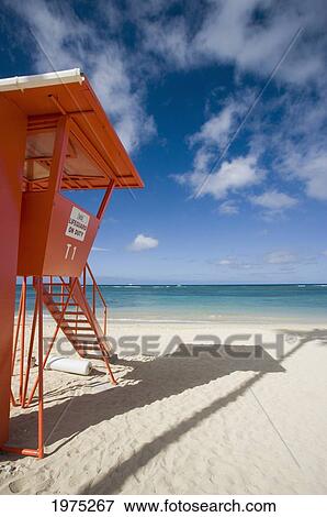 Hawaii, Oahu, Waikiki Beach, Lifeguard Tower. View Large Photo Image Stock Photo - Hawaii, Oahu, Waikiki Beach, Lifeguard Tower.. Fotosearch