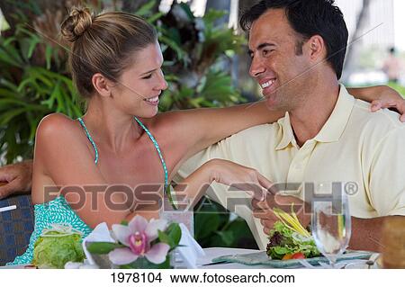 Hawaii, Oahu, Waikiki, Couple At A Restaurant, Diamond Head Background. View Large Photo Image Picture - Hawaii, Oahu, Waikiki, Couple At A Restaurant, Diamond Head Background.. Fotosearch