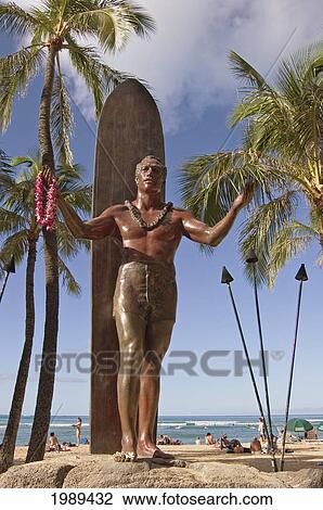 Hawaii, Oahu, Waikiki, Duke Kahanamoku Statue In Front Of Kuhio Beach Park. View Large Photo Image Stock Image - Hawaii, Oahu, Waikiki, Duke Kahanamoku Statue In Front Of Kuhio Beach Park.. Fotosearch