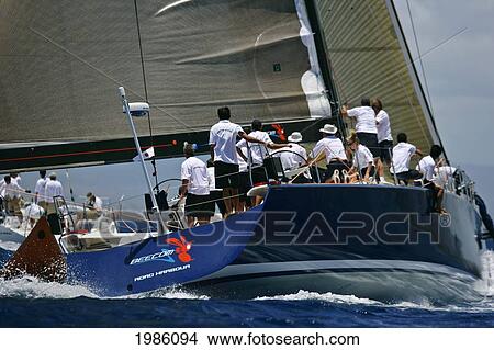 Hawaii, Oahu, Waikiki Offshore Series 2005, Sailboat On Blue Ocean. View Large Photo Image Picture - Hawaii, Oahu, Waikiki Offshore Series 2005, Sailboat On Blue Ocean.. Fotosearch
