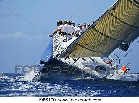 Hawaii, Oahu, Waikiki Offshore Series 2005, Sailboat On Blue Ocean. View Large Photo Image Stock Image - Hawaii, Oahu, Waikiki Offshore Series 2005, Sailboat On Blue Ocean.. Fotosearch
