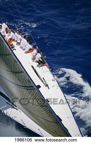 Hawaii, Oahu, Waikiki Offshore Series 2005, Sailboat On Blue Ocean. View Large Photo Image Stock Photograph - Hawaii, Oahu, Waikiki Offshore Series 2005, Sailboat On Blue Ocean.. Fotosearch