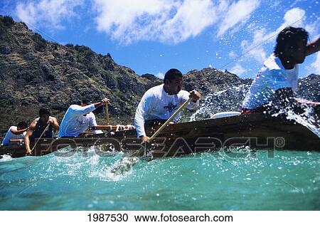 Hawaii, Oahu, Waimanalo Bay, Men Paddling Outrigger Canoe In Turquoise Water. No Model Release View Large Photo Image Stock Image - Hawaii, Oahu, Waimanalo Bay, Men Paddling Outrigger Canoe In Turquoise Water. No Model Release. Fotosearch