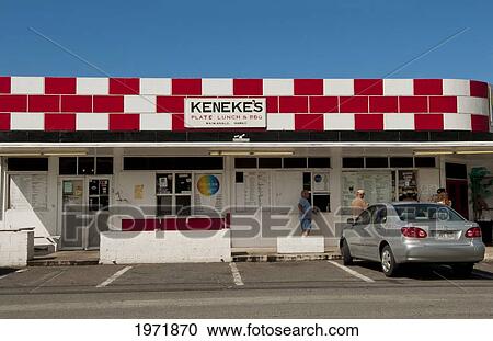 Stock Image - Hawaii, Oahu, Waimanalo, Keneke's, A Popular Plate Lunch Shop For Locals And Tourists Alike.. Fotosearch
