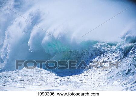 Stock Photograph - Hawaii, Oahu, Waimea Shore Break. Fotosearch