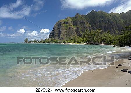 Hawaii, Oahu, Waves Crash Onto The Shore At Kaawa Point On The Windward Stde Of The Island. View Large Photo Image Stock Photo - Hawaii, Oahu, Waves Crash Onto The Shore At Kaawa Point On The Windward Stde Of The Island.. Fotosearch