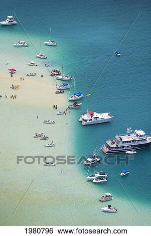 Hawaii, Oahu, Windward Coast, Kaneohe Bay, Boats And People On Sandbar, View From Above. View Large Photo Image Stock Photograph - Hawaii, Oahu, Windward Coast, Kaneohe Bay, Boats And People On Sandbar, View From Above.. Fotosearch