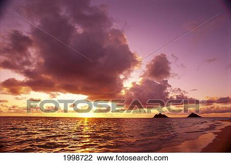 Hawaii, Oahu, Windward Coast, Mokulua Islands At Sunrise B1543 View Large Photo Image Stock Image - Hawaii, Oahu, Windward Coast, Mokulua Islands At Sunrise B1543. Fotosearch