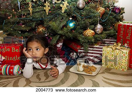 Hawaii, Oahu, Young Girl Under Christmas Tree With Cookies And Milk For Santa. View Large Photo Image Stock Image - Hawaii, Oahu, Young Girl Under Christmas Tree With Cookies And Milk For Santa.. Fotosearch