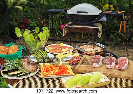 Hawaii, Outdoor Barbecue With Steaks, Salmon, Chicken And Side Dishes. View Large Photo Image Stock Image - Hawaii, Outdoor Barbecue With Steaks, Salmon, Chicken And Side Dishes.. Fotosearch