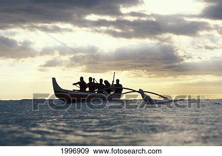Hawaii, Outrigger Canoe, Ocean Sunset, Dramatic Sky View Large Photo Image Stock Photo - Hawaii, Outrigger Canoe, Ocean Sunset, Dramatic Sky. Fotosearch