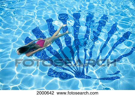 Hawaii, Over View Of Woman Swimming In Pool With Design, Sun Reflections C1006. For Editorial Use Only. View Large Photo Image Stock Image - Hawaii, Over View Of Woman Swimming In Pool With Design, Sun Reflections C1006. For Editorial Use Only.. Fotosearch