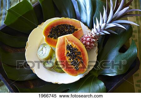Hawaii, Plate Of Papaya, Kiwi And Pineapple From Above. View Large Photo Image Stock Photography - Hawaii, Plate Of Papaya, Kiwi And Pineapple From Above.. Fotosearch