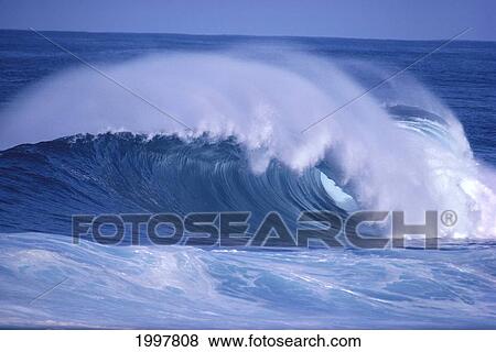 Hawaii, Side Angle Of Large Wave Curling With Whitewash Foreground A31D View Large Photo Image Stock Photo - Hawaii, Side Angle Of Large Wave Curling With Whitewash Foreground A31D. Fotosearch