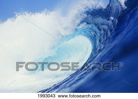 Hawaii, Side View Of Blue, Curling Wave. View Large Photo Image Stock Image - Hawaii, Side View Of Blue, Curling Wave.. Fotosearch
