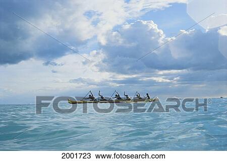 Hawaii, Side View Of Outrigger Canoe On Ocean, Clouds, Aqua Water View Large Photo Image Stock Image - Hawaii, Side View Of Outrigger Canoe On Ocean, Clouds, Aqua Water. Fotosearch