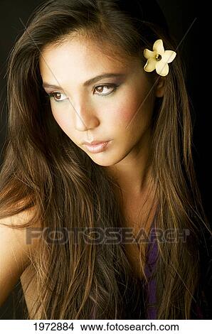 Hawaii, Studio Headshot Of A Beautiful Girl. View Large Photo Image Picture - Hawaii, Studio Headshot Of A Beautiful Girl.. Fotosearch