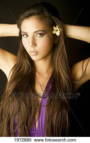 Stock Photography - Hawaii, Studio Headshot Of A Beautiful Girl.. Fotosearch