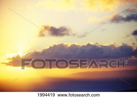 Hawaii, Sunset Over Niihau, From Kauai, Golden Sky View Large Photo Image Stock Photo - Hawaii, Sunset Over Niihau, From Kauai, Golden Sky. Fotosearch