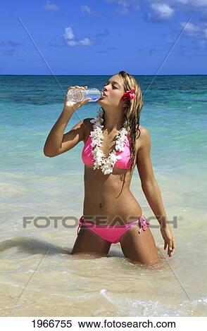 Hawaii, Teenage Girl On Beach With Bottle Of Water. View Large Photo Image Stock Photography - Hawaii, Teenage Girl On Beach With Bottle Of Water.. Fotosearch