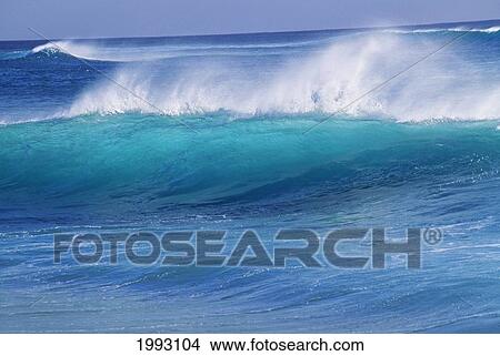 Hawaii, Turquoise Wave With Windspray Flying Off The Crest. View Large Photo Image Picture - Hawaii, Turquoise Wave With Windspray Flying Off The Crest.. Fotosearch