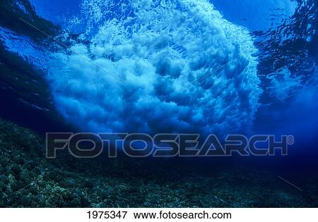 Hawaii, Underwater View Of Wave Breaking Over Shallow Coral Reef, Circular Shape. View Large Photo Image Stock Photo - Hawaii, Underwater View Of Wave Breaking Over Shallow Coral Reef, Circular Shape.. Fotosearch