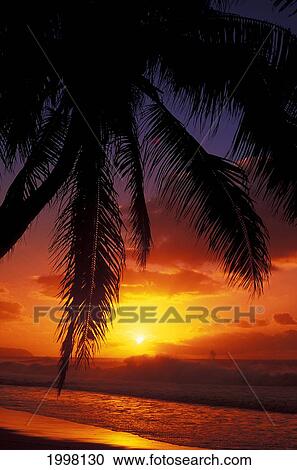 Stock Image - Hawaii, View Of Sunset From The Beach. Fotosearch