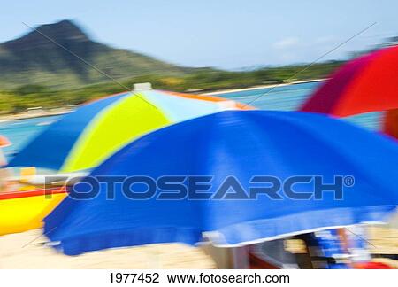 Hawaii, Waikiki, Colorful Umbrellas On Beach. View Large Photo Image Stock Image - Hawaii, Waikiki, Colorful Umbrellas On Beach.. Fotosearch