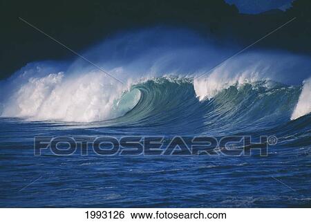 Hawaii, Waves Crash In The Morning Light. View Large Photo Image Stock Photograph - Hawaii, Waves Crash In The Morning Light.. Fotosearch