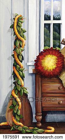 Stock Image - Hawaiian Still Life With Haleiwa On My Mind - Panel 1 Of 3, (Acrylic Painting).. Fotosearch