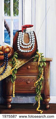 Stock Photo - Hawaiian Still Life With Haleiwa On My Mind - Panel 3 Of 3, (Acrylic Painting).. Fotosearch