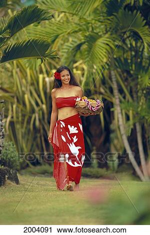 Hawaiian Woman Carries Basket Of Leis, Tropical Surrounding Golden Light, Full Length View Large Photo Image Stock Image - Hawaiian Woman Carries Basket Of Leis, Tropical Surrounding Golden Light, Full Length. Fotosearch