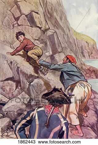 Stock Image - He Caught Me By The Leg And Dragged Me Back Illustration By H M Brock From The Book The Cragsmen A Story Of Smuggling Days By W Bourne Cooke Published C. 1913. Fotosearch