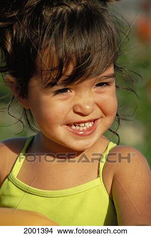 Picture - Headshot Of Smiling Little Girl Outdoor Golden Light Adorable. Fotosearch