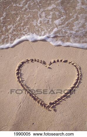 Heart Drawn In Sand At Shoreline View Large Photo Image Stock Photography - Heart Drawn In Sand At Shoreline. Fotosearch