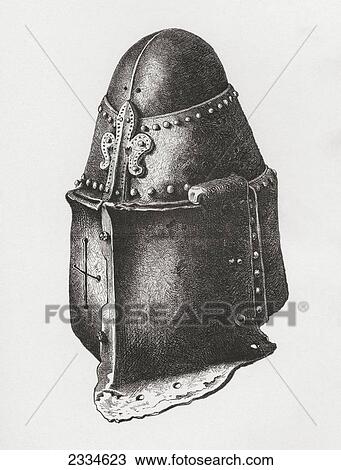 Stock Image - Helmet C. 1350, Similar To That Of The Black Prince In Canterbury Cathedral But With The Pi. Fotosearch